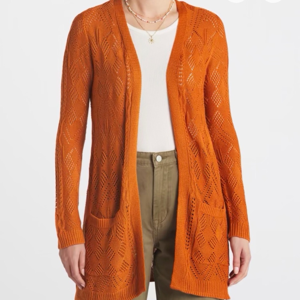 Market & Spruce Burnt Orange Openwork Knit Sweater